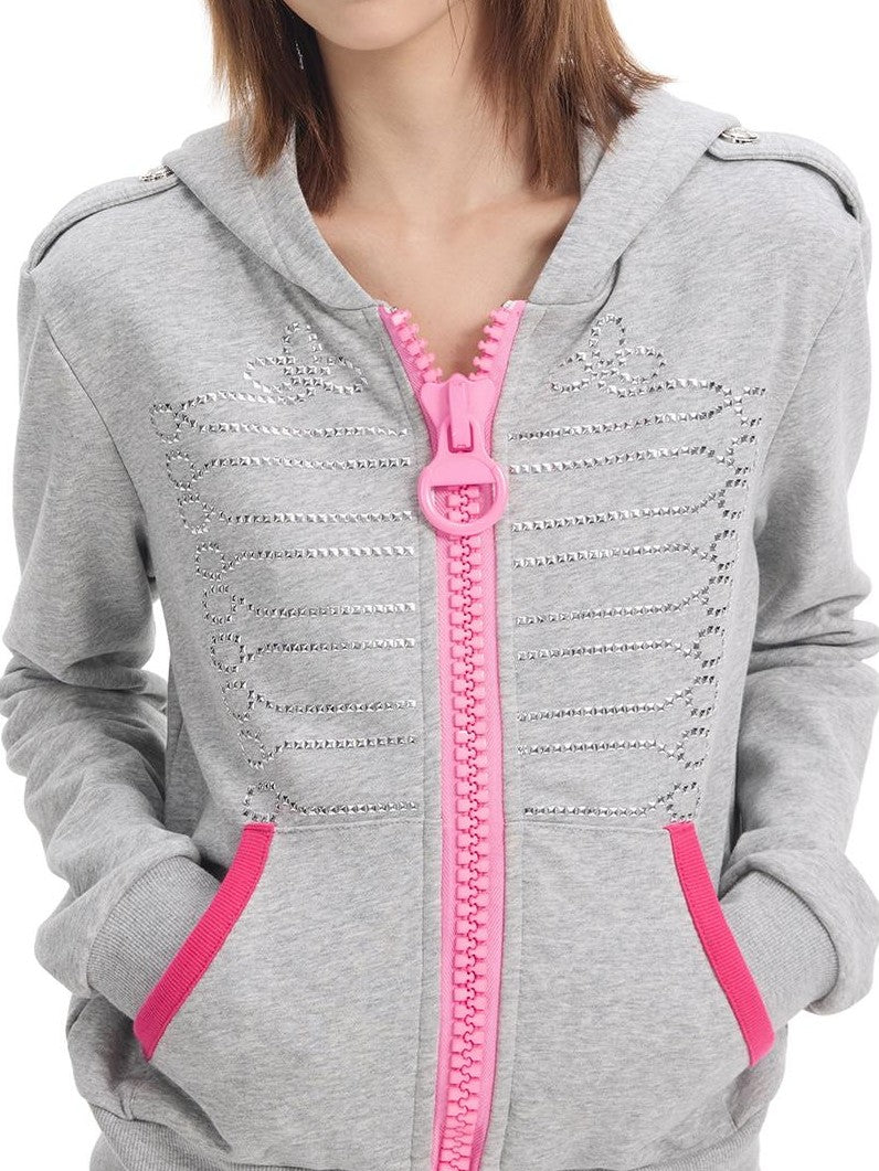 NumbAsia Embroidered Pink Palace Style Women's Cotton Blend Zip-up Hoodies