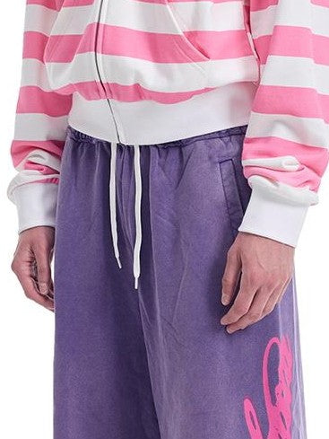 NumbAsia Glitter Print Striped Loose Drop Shoulder Streetwear Women's Cotton Zip-up Hoodies
