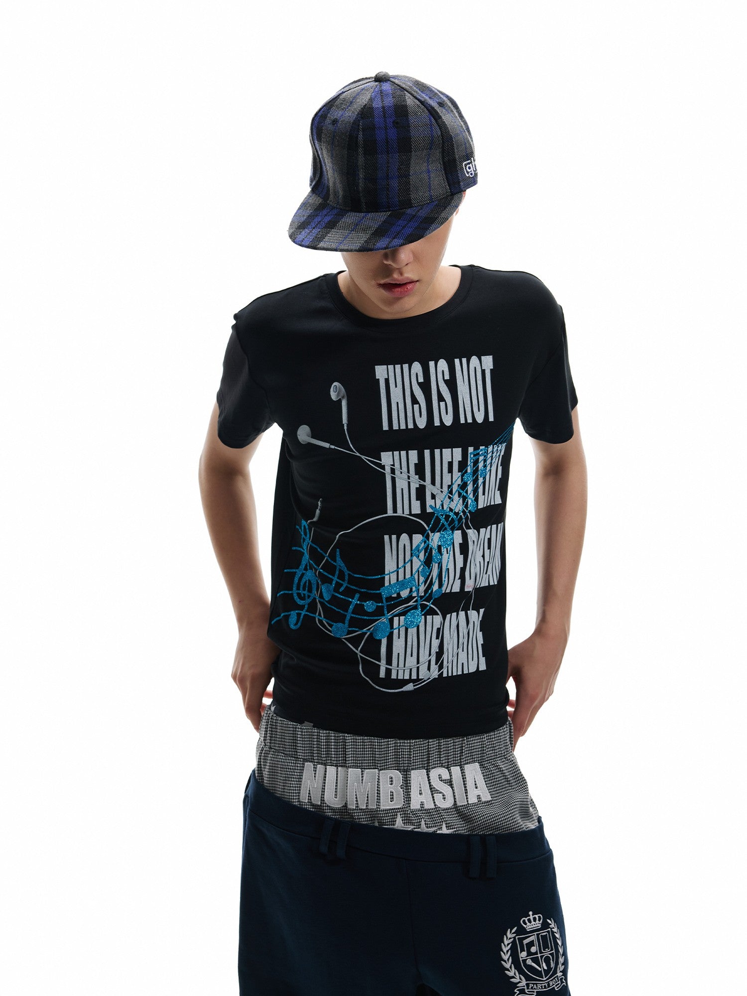 NumbAsia Glitter Vain Slogan Headphone Note Print Women's Modal Short Sleeve T-shirts