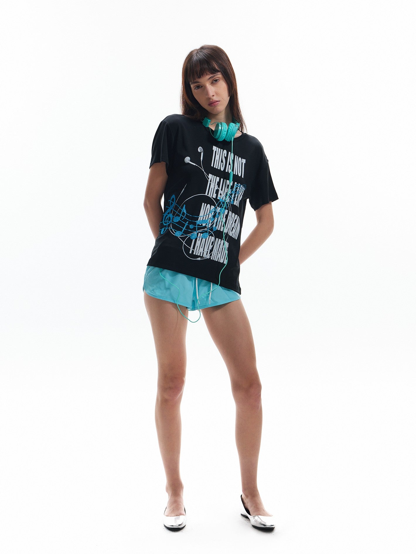NumbAsia Glitter Vain Slogan Headphone Note Print Women's Modal Short Sleeve T-shirts
