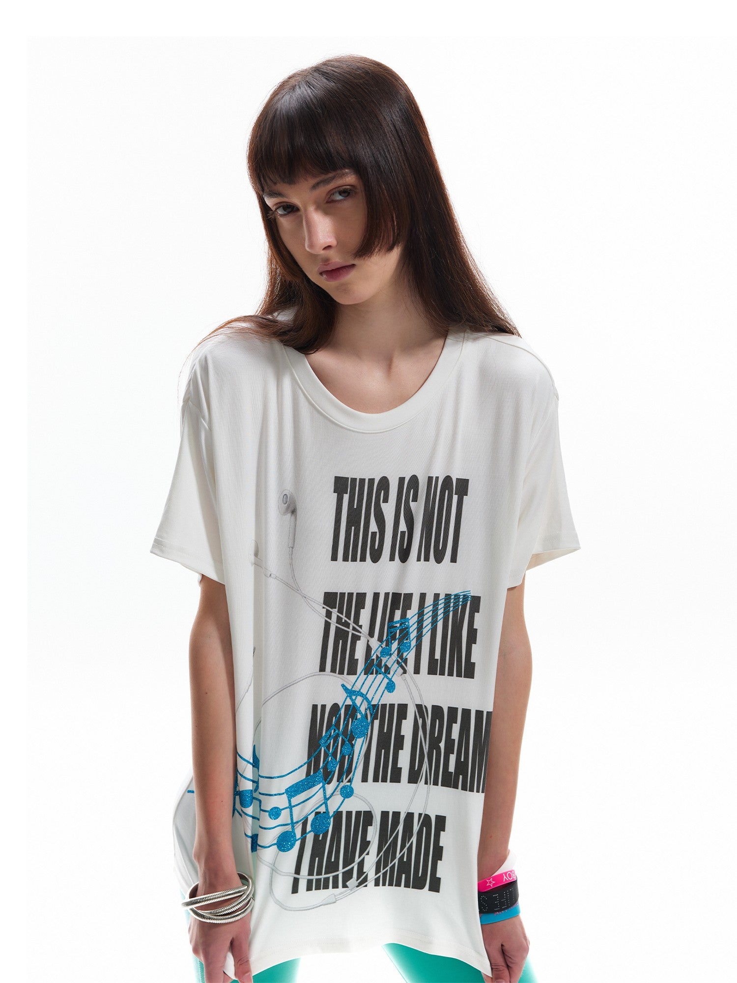 NumbAsia Glitter Vain Slogan Headphone Note Print Women's Modal Short Sleeve T-shirts