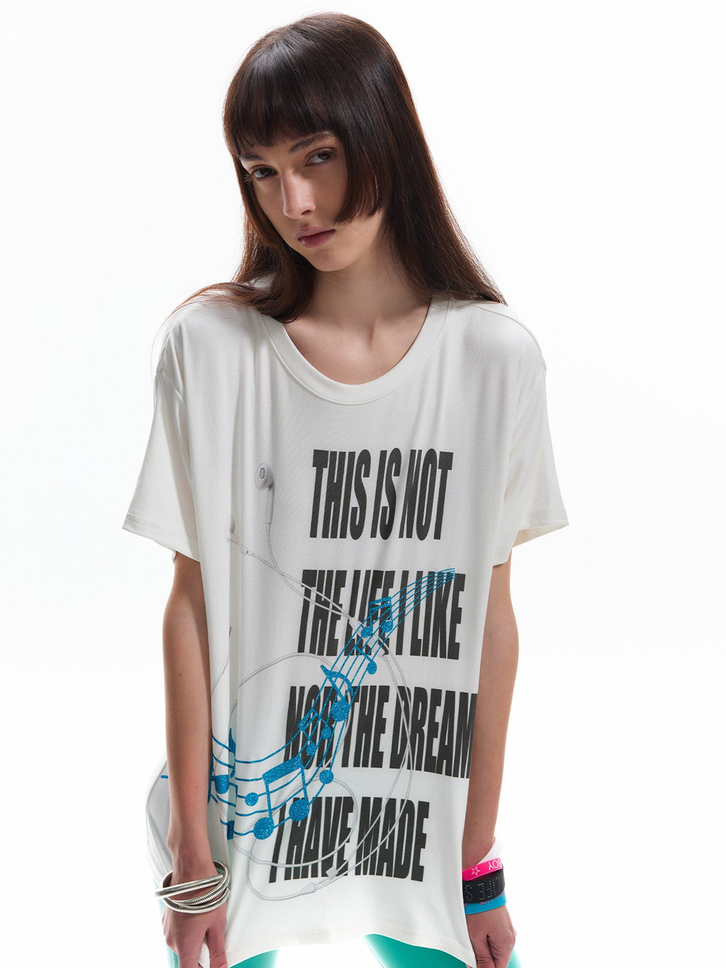 NumbAsia Glitter Vain Slogan Headphone Note Print Women's Modal Short Sleeve T-shirts