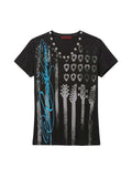 NumbAsia_Guitar_Pick_Rhinestone_Stars_Stripes_V-neck_Women's_Short_Sleeve_T-shirts_1050671992589_MISSTT