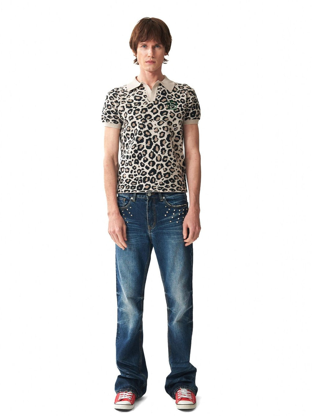 NumbAsia Leopard Embroidered Logo Jacquard Polo Women's Modal Blend Short Sleeve T-shirts