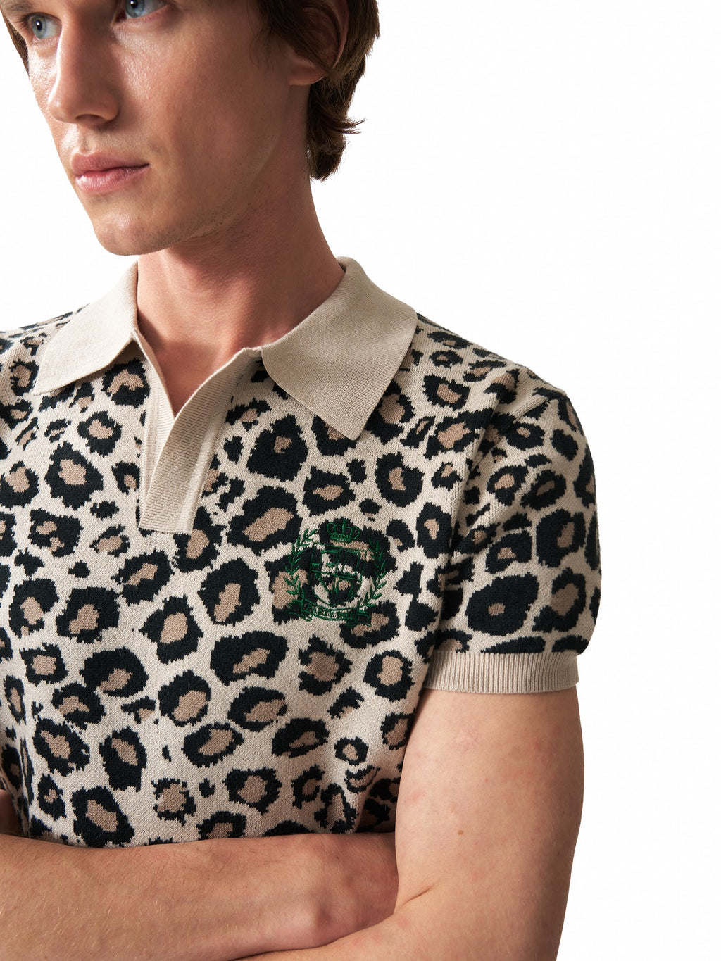 NumbAsia Leopard Embroidered Logo Jacquard Polo Women's Modal Blend Short Sleeve T-shirts