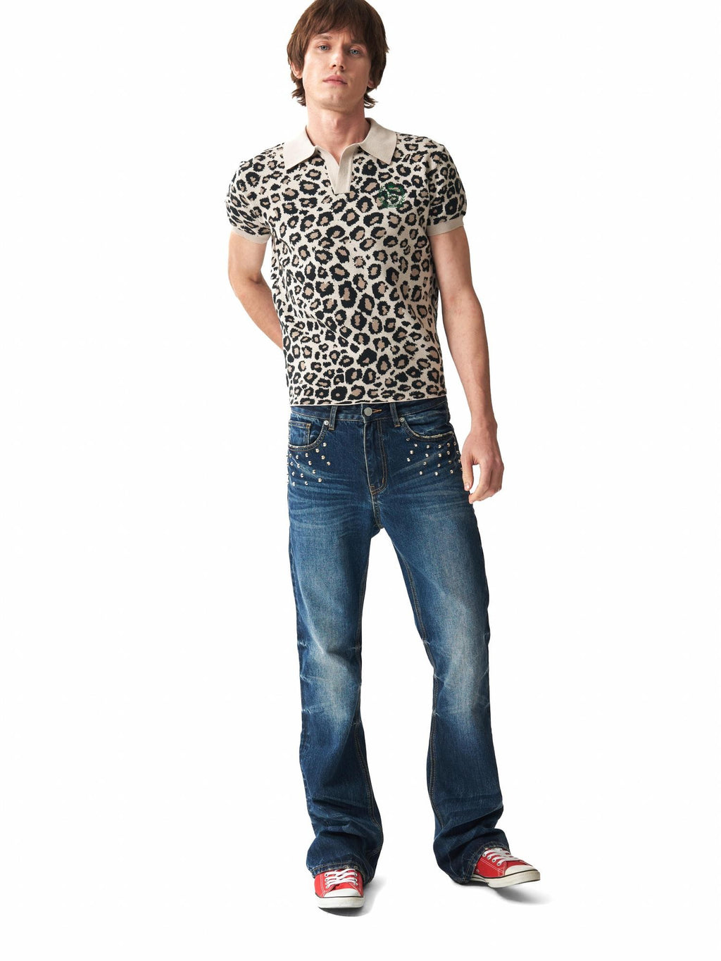 NumbAsia Leopard Embroidered Logo Jacquard Polo Women's Modal Blend Short Sleeve T-shirts