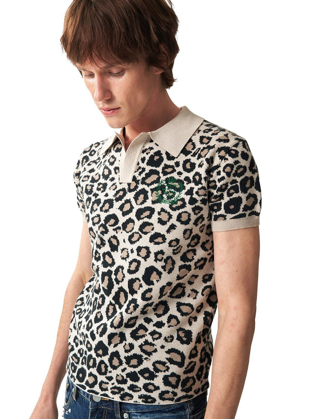 NumbAsia Leopard Embroidered Logo Jacquard Polo Women's Modal Blend Short Sleeve T-shirts