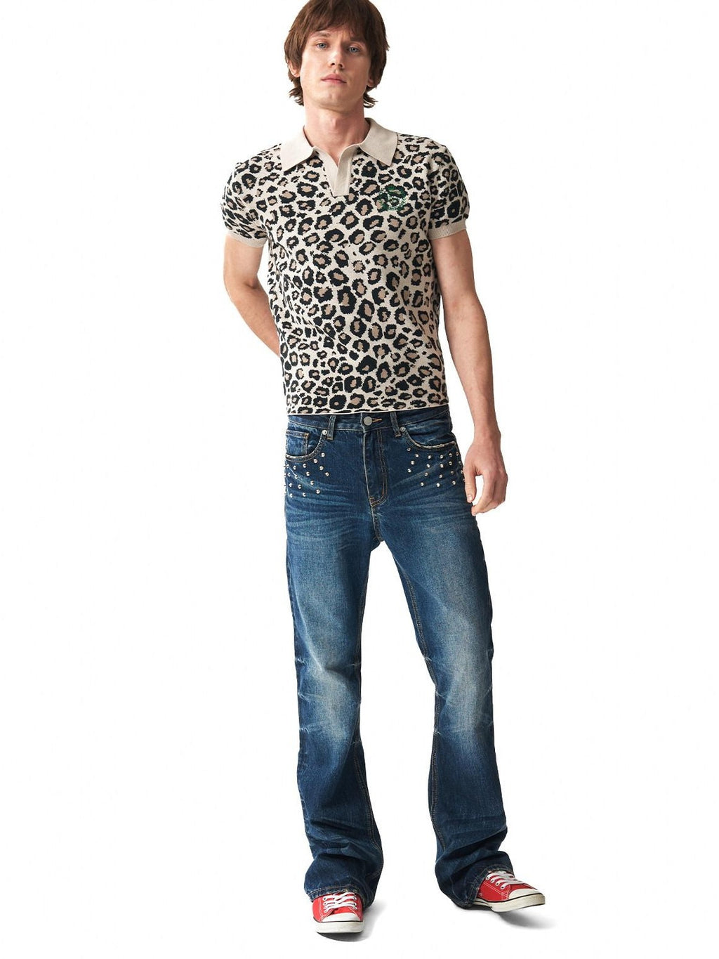 NumbAsia Leopard Embroidered Logo Jacquard Polo Women's Modal Blend Short Sleeve T-shirts