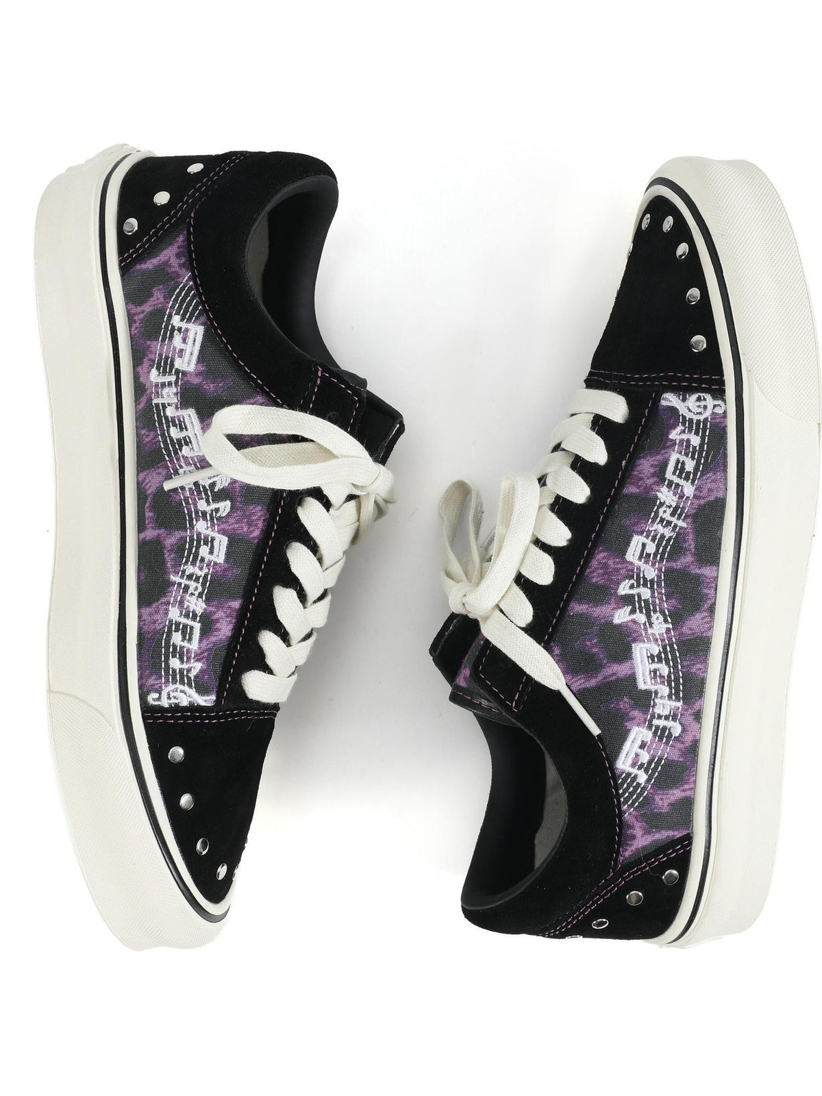 NumbAsia Leopard Print Musical Note Studded Suede Canvas Women's Low-top Sneakers