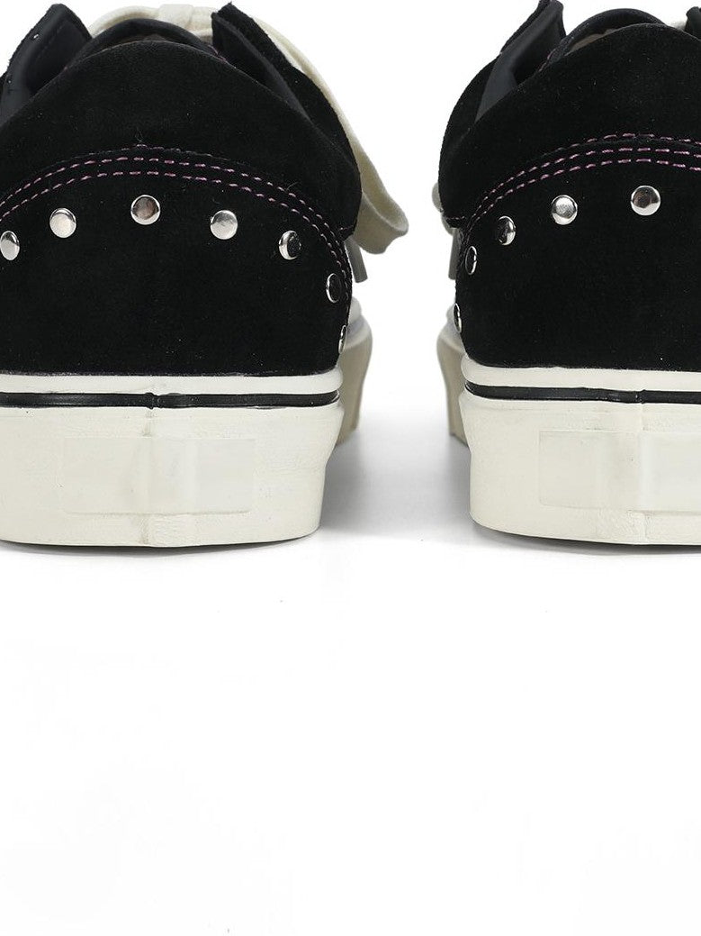 NumbAsia Leopard Print Musical Note Studded Suede Canvas Women's Low-top Sneakers