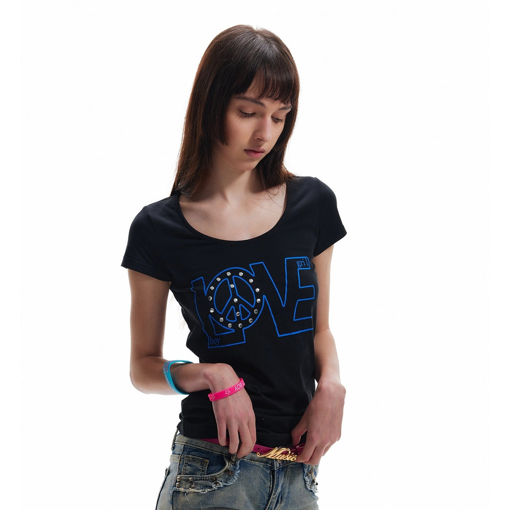 NumbAsia_Love_Anti_War_Rhinestone_Women's_Streetwear_Short_Sleeve_T-shirts_1049777941532_MISSTT