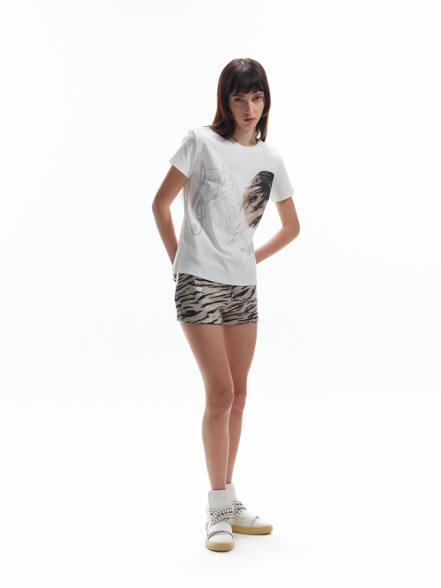 NumbAsia Music Note Portrait Digital Print Streetwear Women's Short Sleeve T-shirts