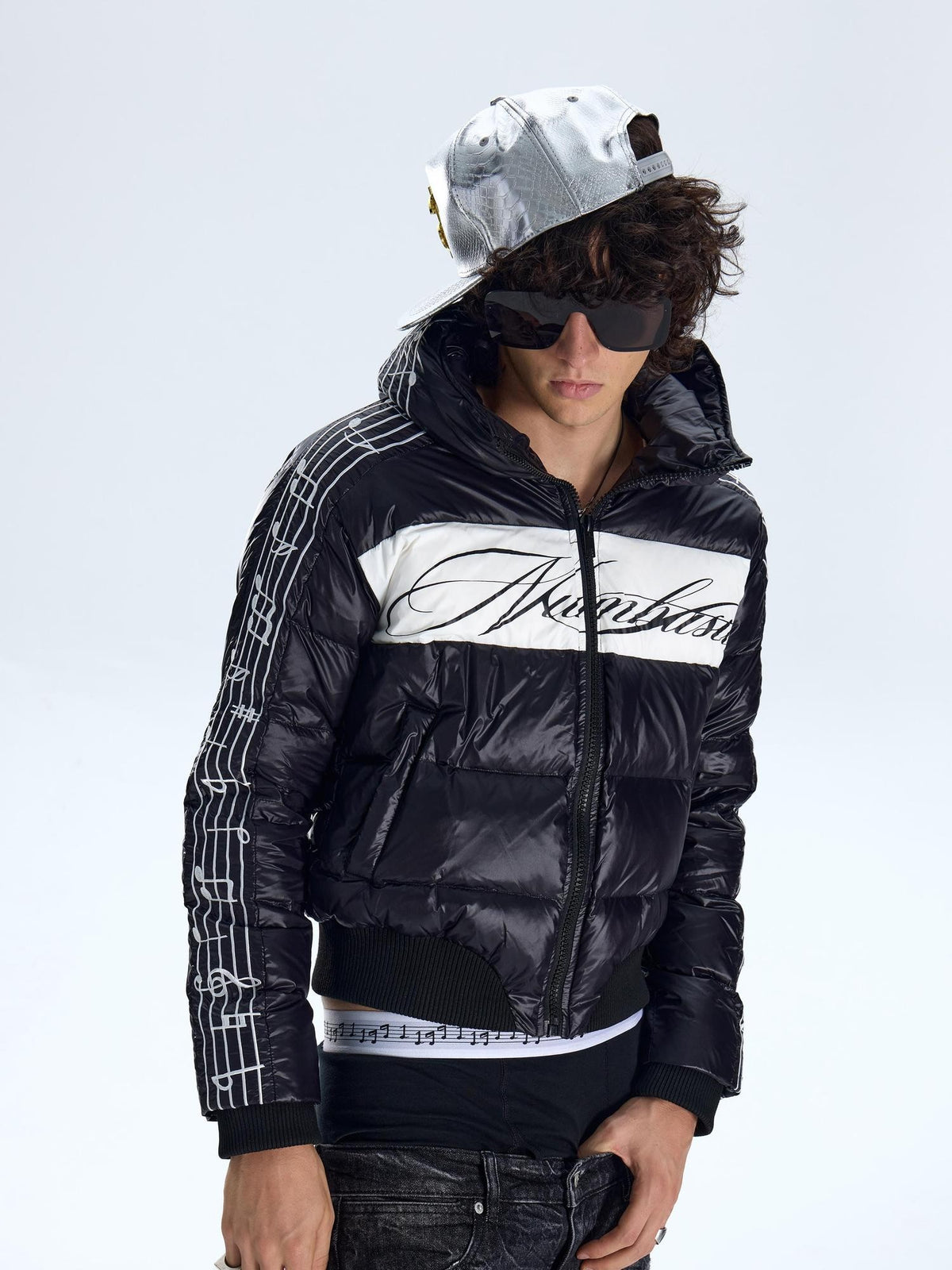 NumbAsia Note Embroidered Striped Print Women's Nylon Down Jackets