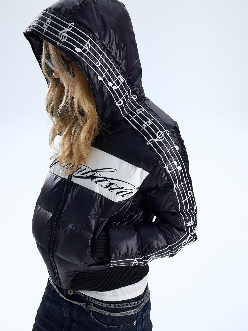 NumbAsia Note Embroidered Striped Print Women's Nylon Down Jackets