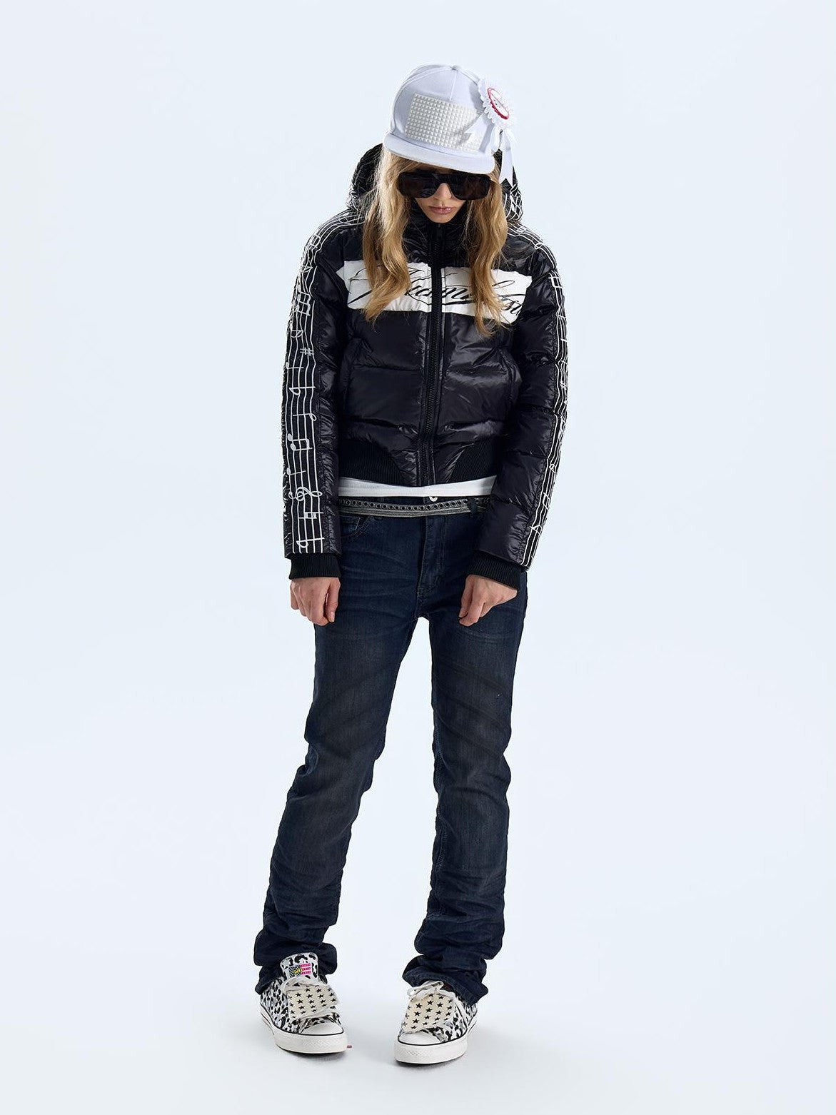 NumbAsia Note Embroidered Striped Print Women's Nylon Down Jackets