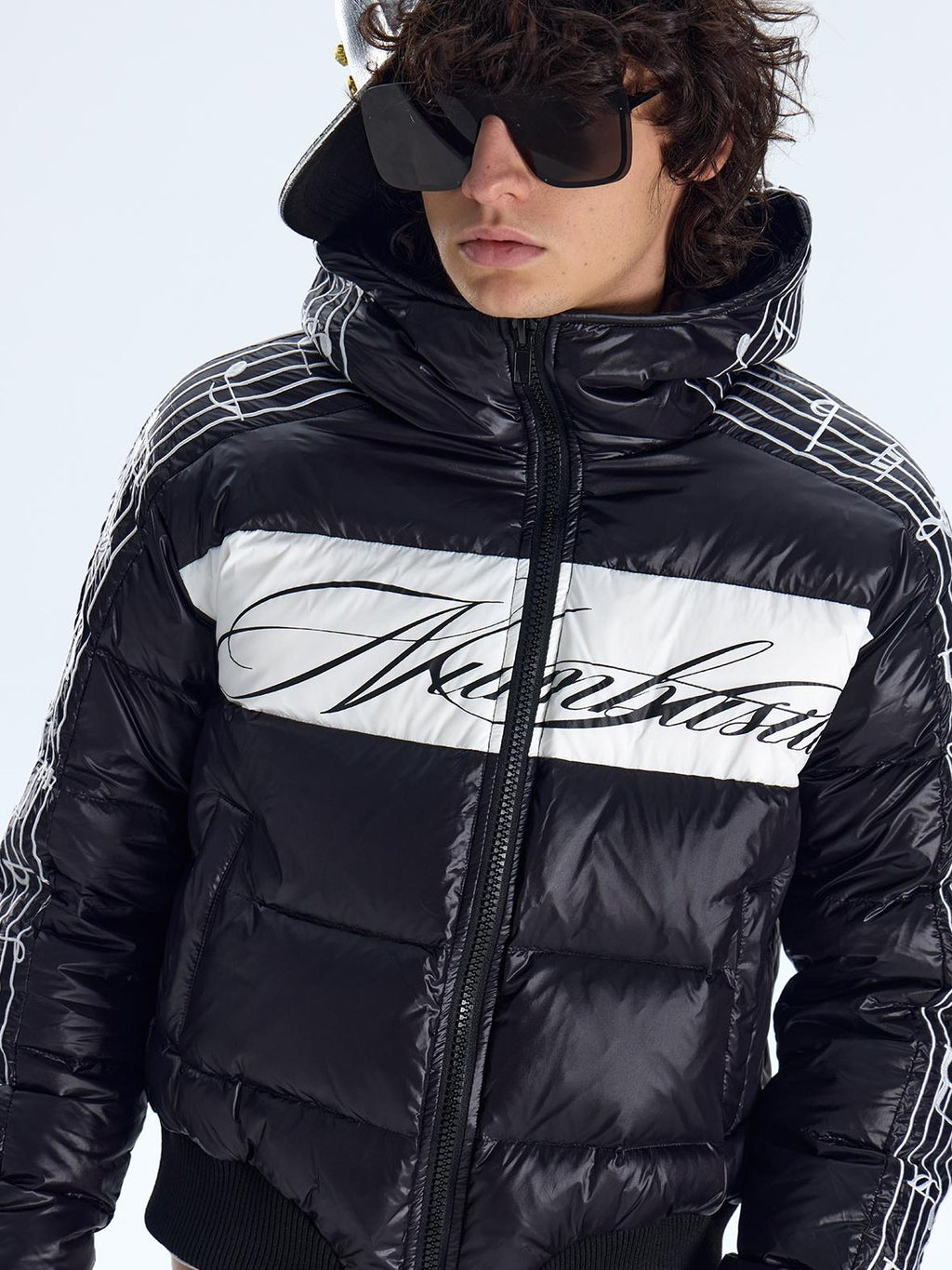 NumbAsia Note Embroidered Striped Print Women's Nylon Down Jackets