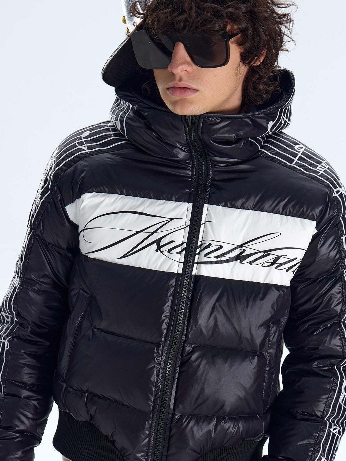NumbAsia Note Embroidered Striped Print Women's Nylon Down Jackets