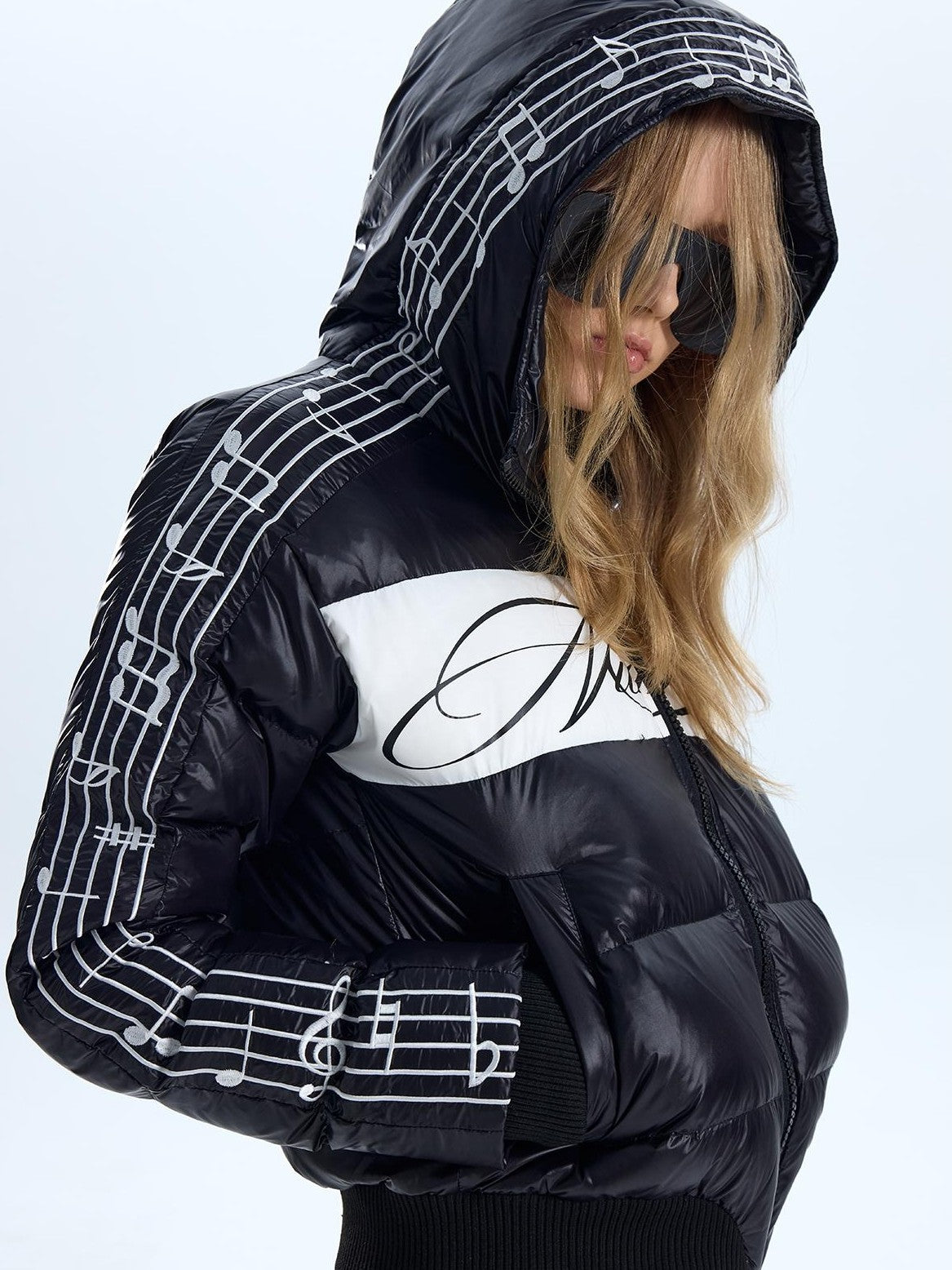 NumbAsia Note Embroidered Striped Print Women's Nylon Down Jackets