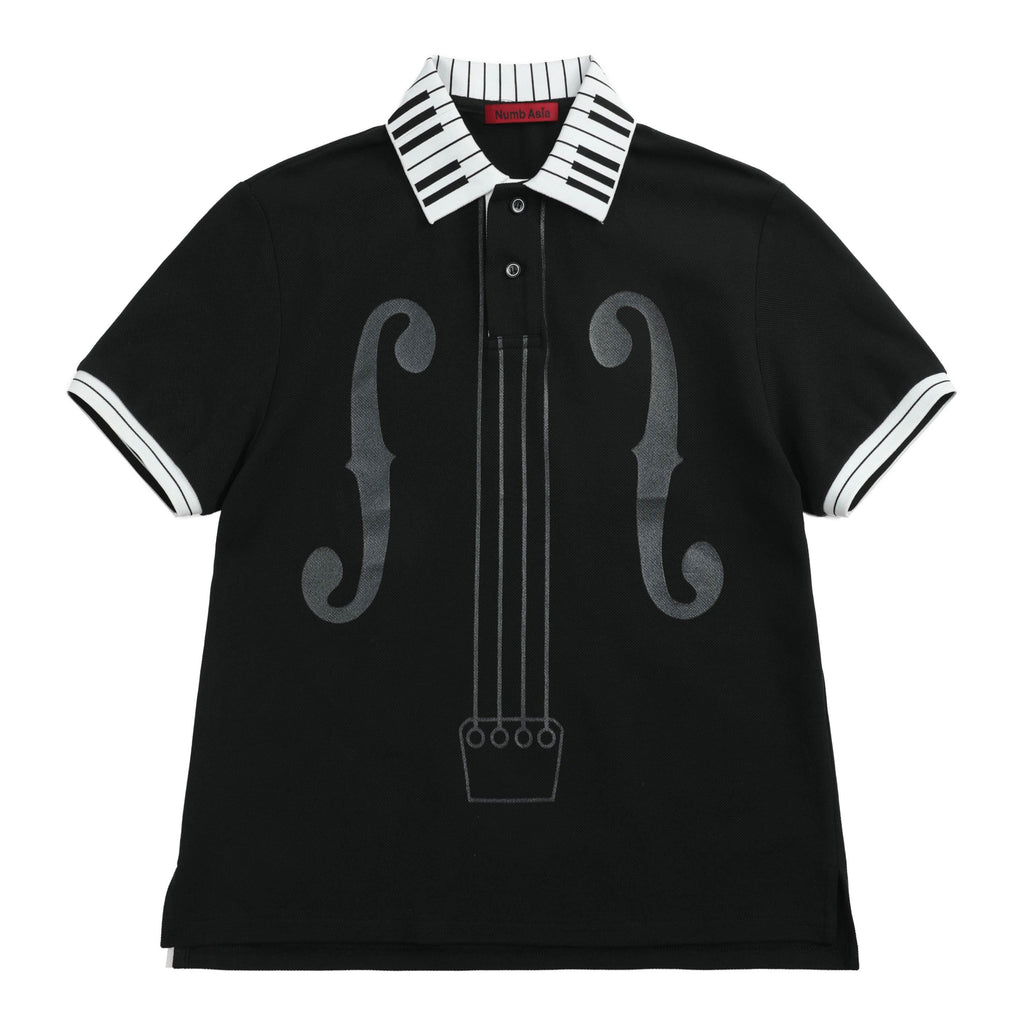 NumbAsia_Piano_Collar_Music_Note_Glitter_Print_Women's_Black_White_Short_Sleeve_T-shirts_1022240913129_MISSTT