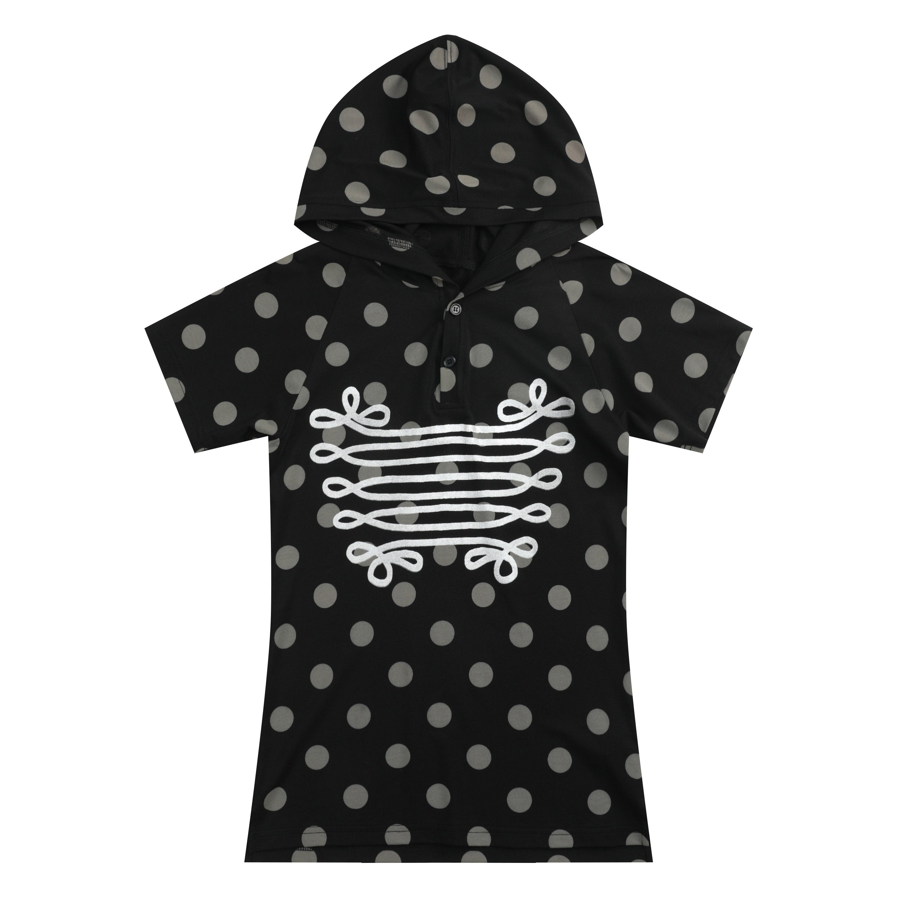 NumbAsia_Polka_Dot_Silver_Foil_Print_Hooded_Raglan_Women's_Modal_Short_Sleeve_T-shirts_1020714247866_MISSTT