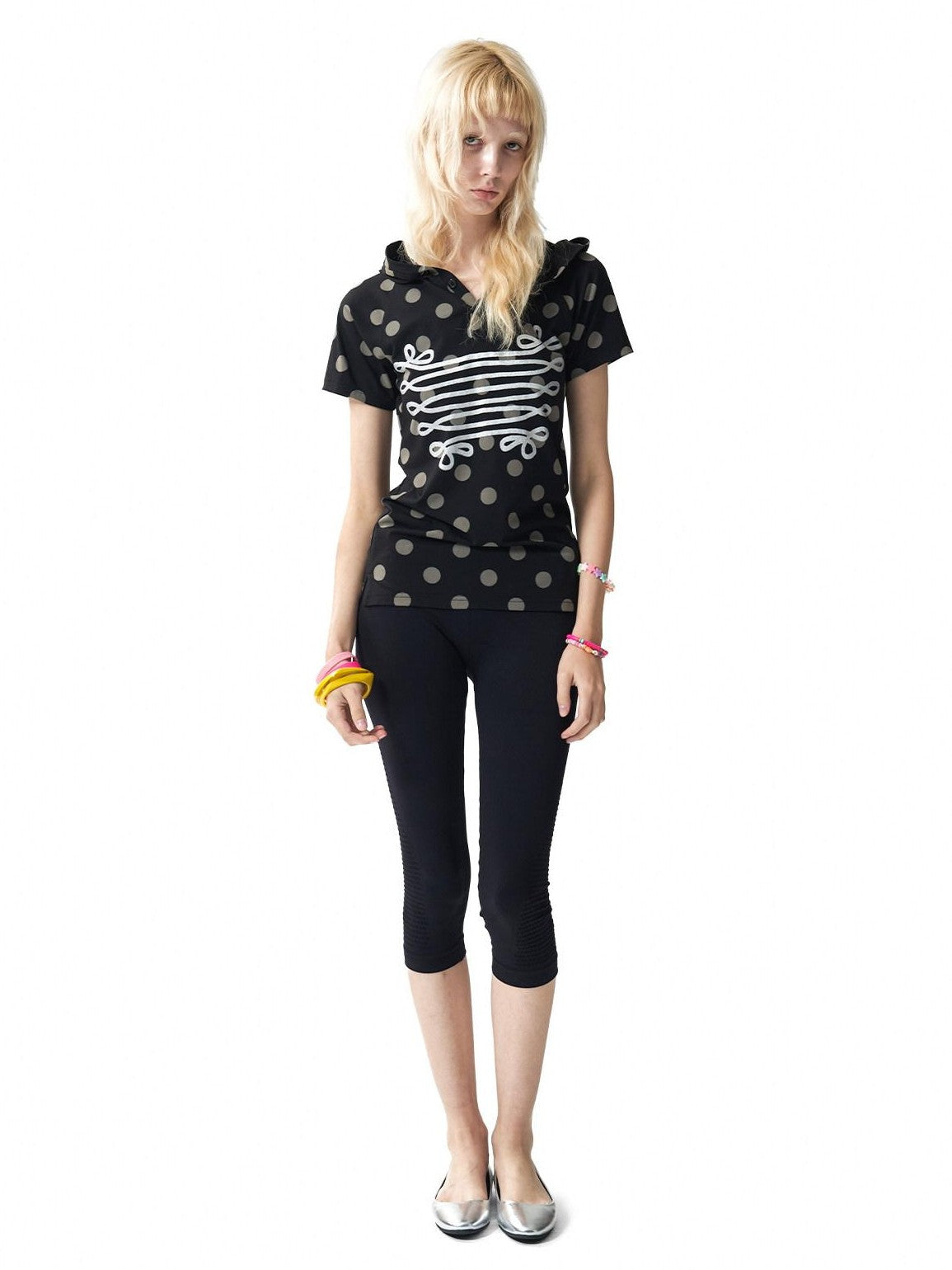 NumbAsia Polka Dot Silver Foil Print Hooded Raglan Women's Modal Short Sleeve T-shirts
