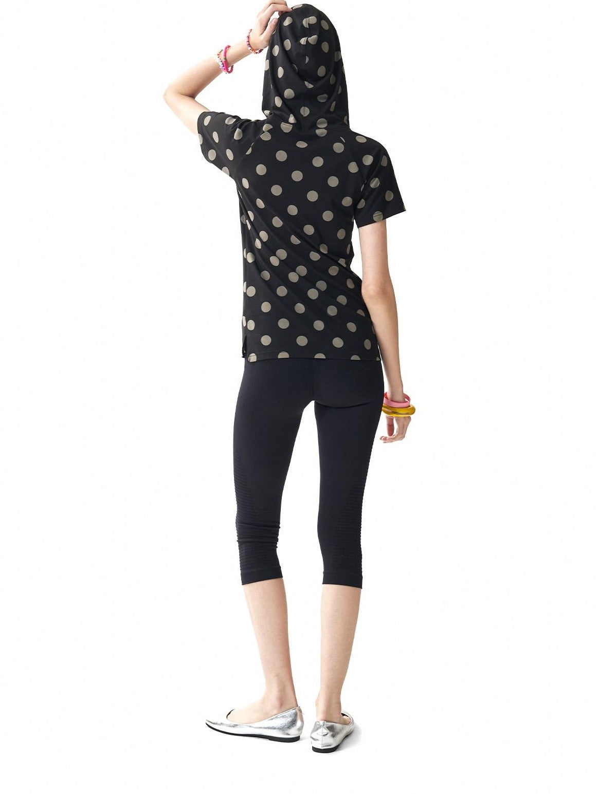 NumbAsia Polka Dot Silver Foil Print Hooded Raglan Women's Modal Short Sleeve T-shirts