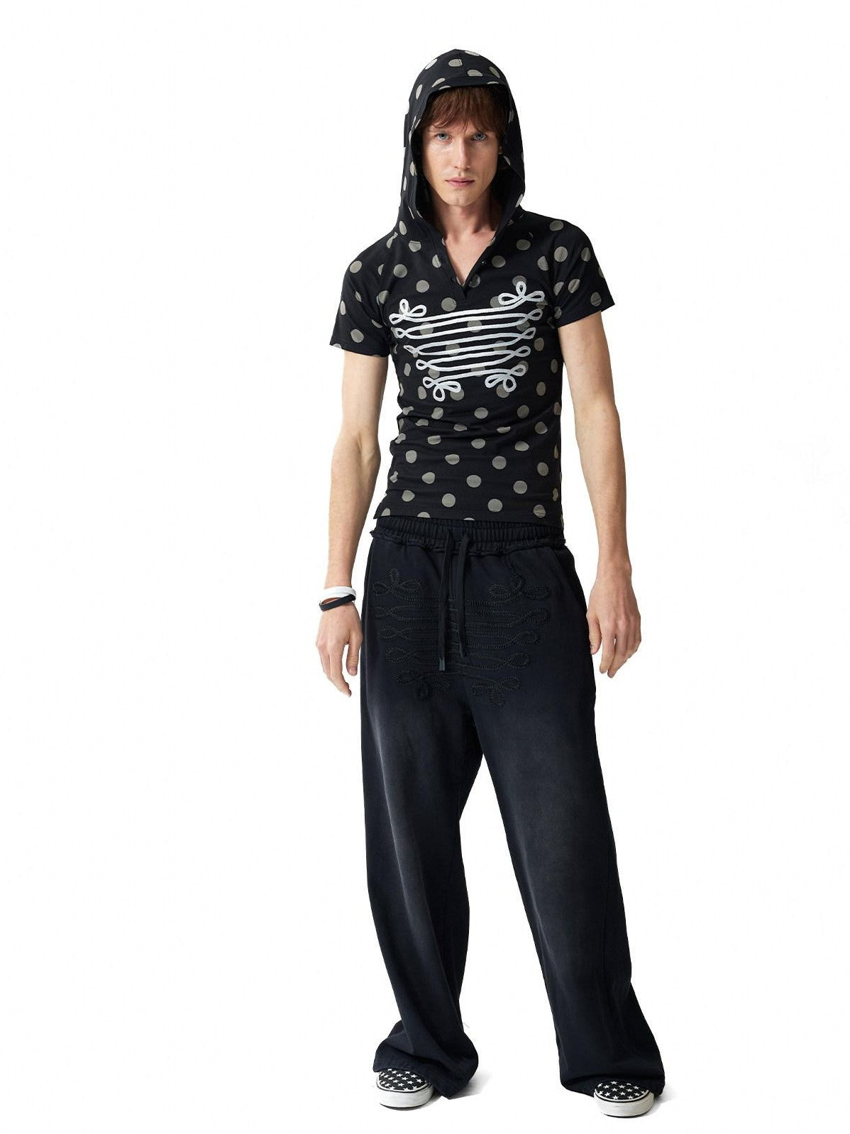 NumbAsia Polka Dot Silver Foil Print Hooded Raglan Women's Modal Short Sleeve T-shirts