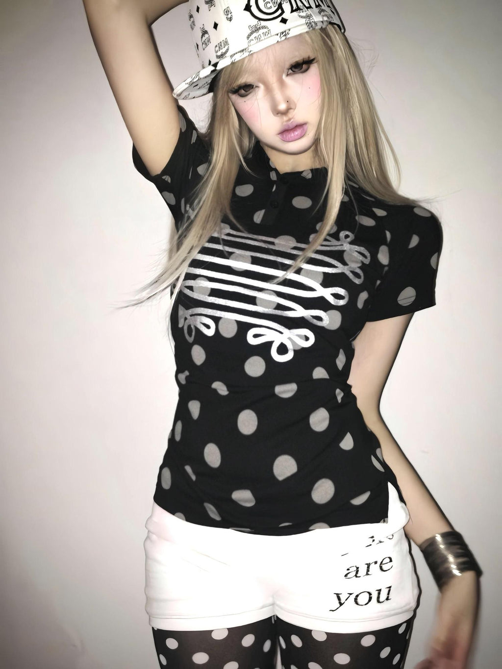 NumbAsia Polka Dot Silver Foil Print Hooded Raglan Women's Modal Short Sleeve T-shirts