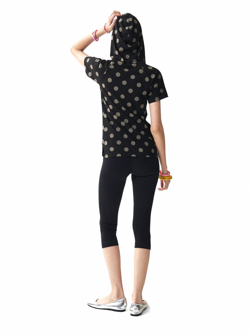 NumbAsia Polka Dot Silver Foil Print Hooded Raglan Women's Modal Short Sleeve T-shirts