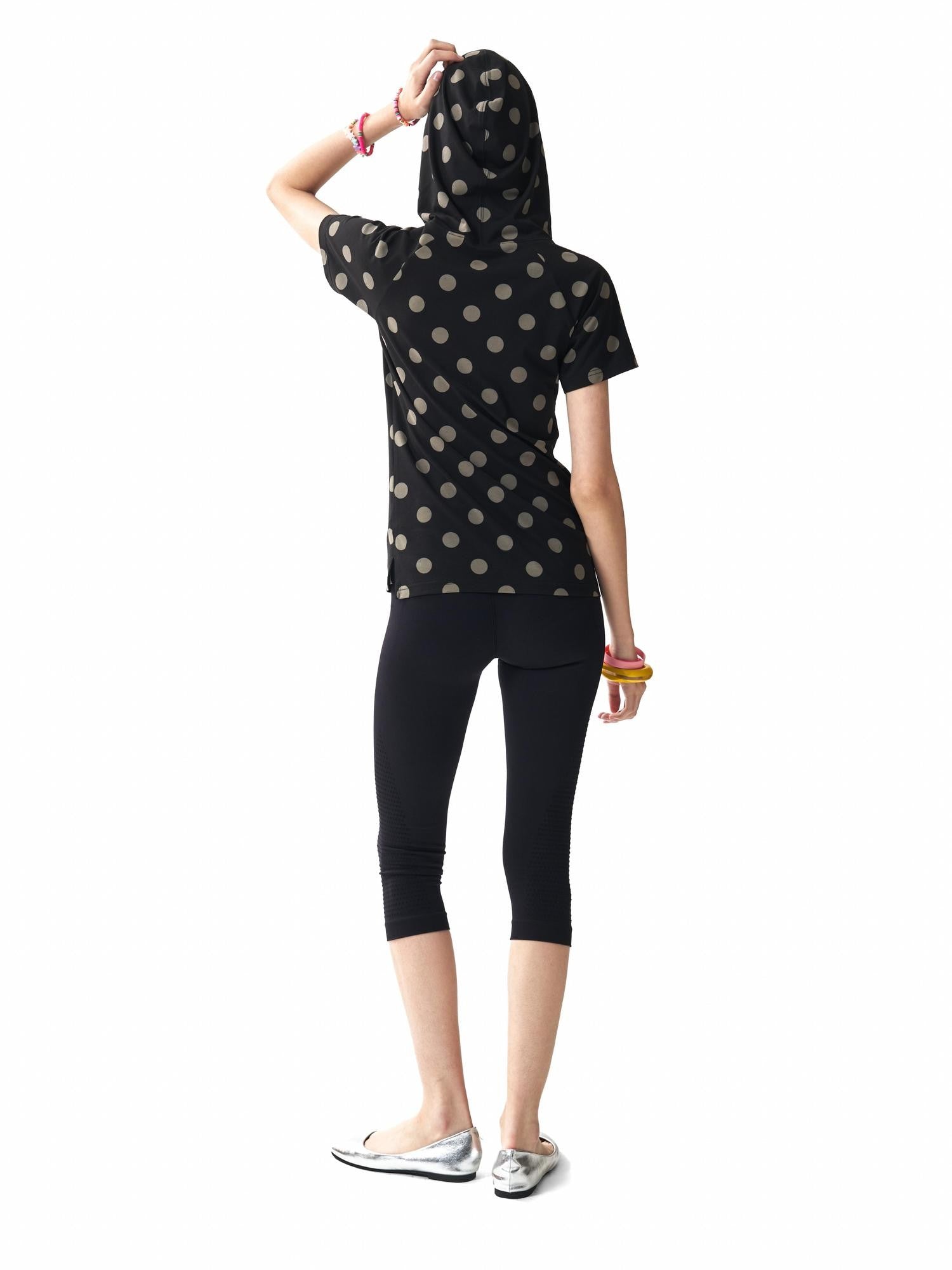 NumbAsia Polka Dot Silver Foil Print Hooded Raglan Women's Modal Short Sleeve T-shirts