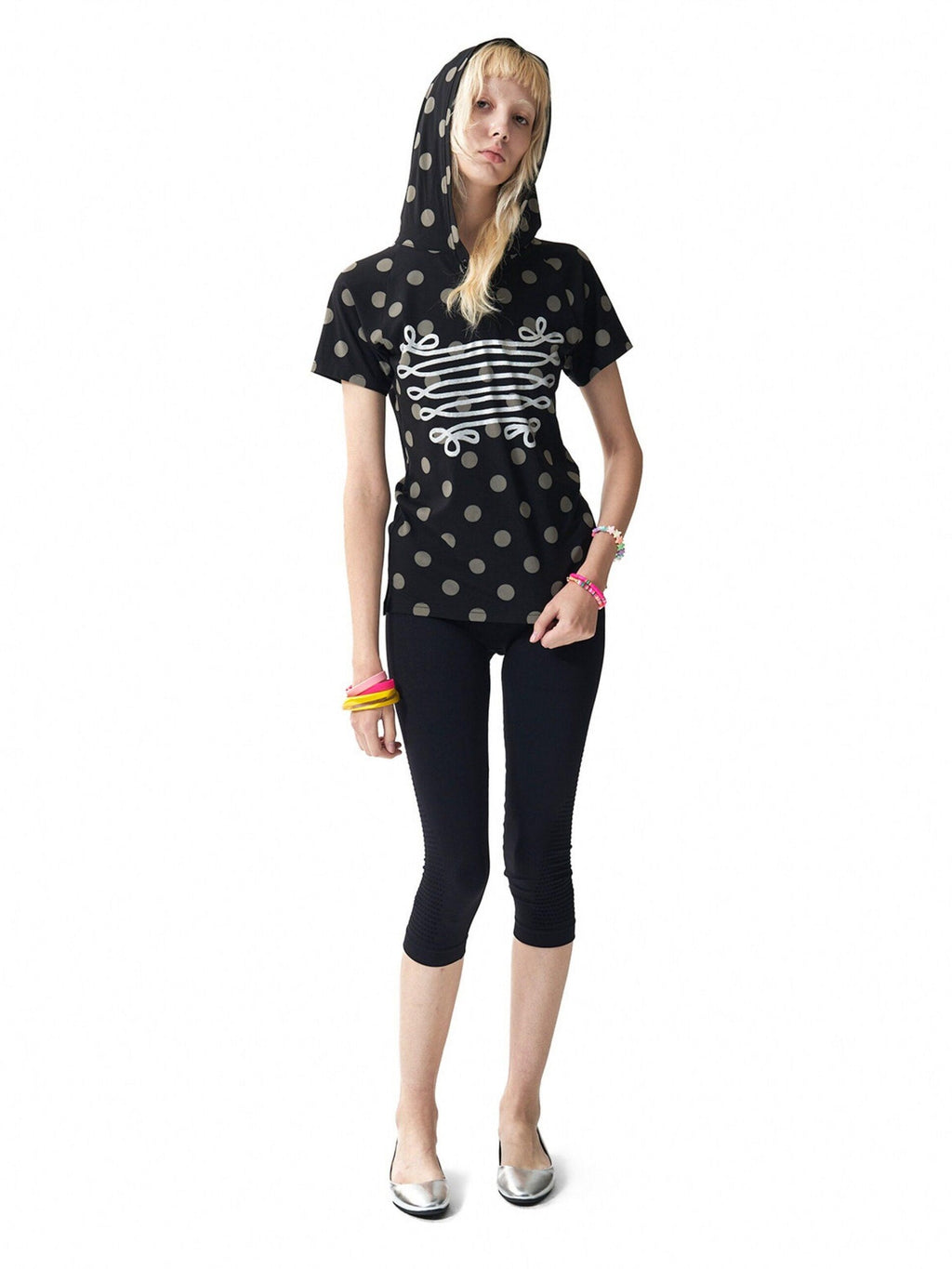 NumbAsia Polka Dot Silver Foil Print Hooded Raglan Women's Modal Short Sleeve T-shirts