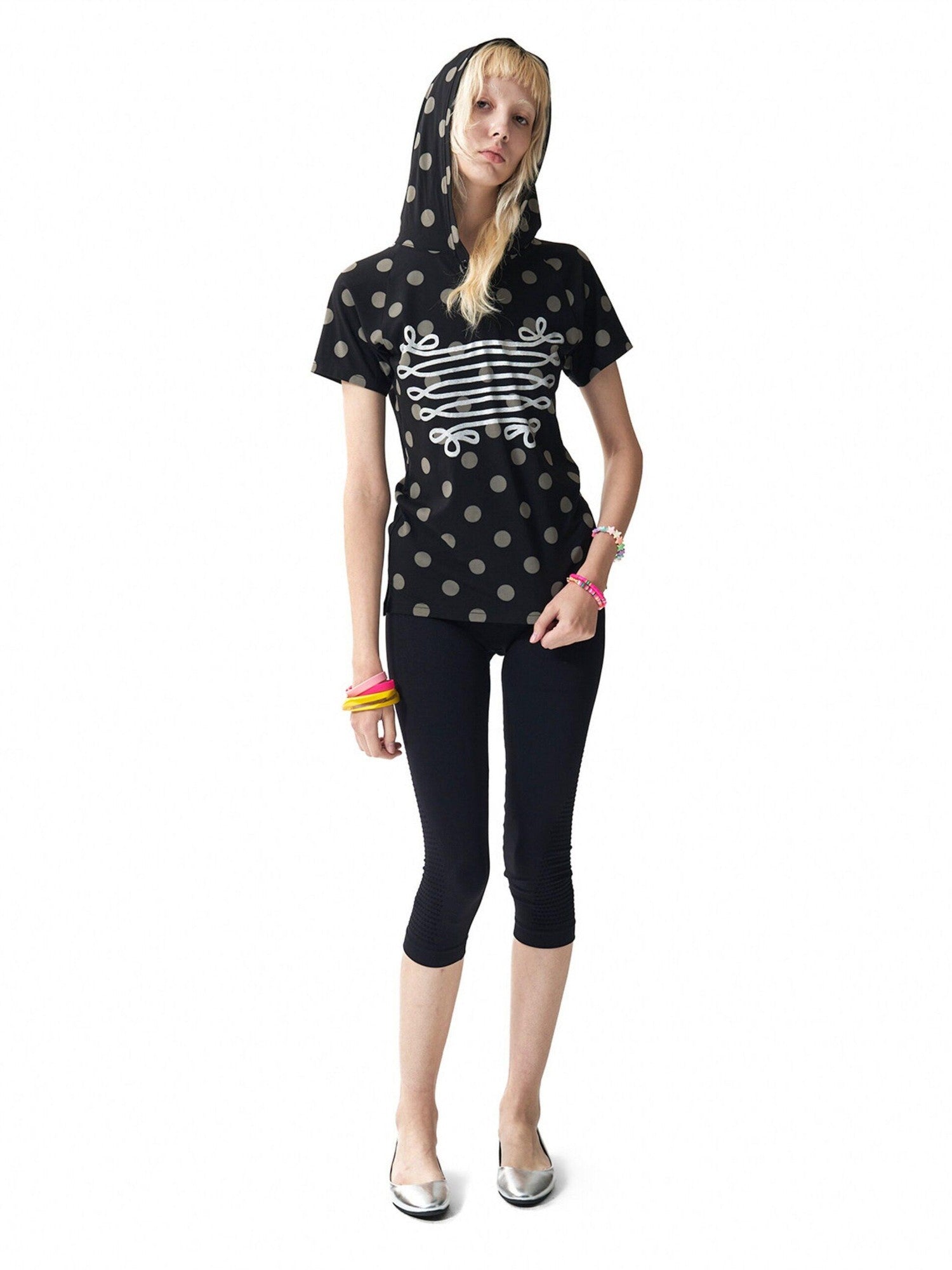 NumbAsia Polka Dot Silver Foil Print Hooded Raglan Women's Modal Short Sleeve T-shirts