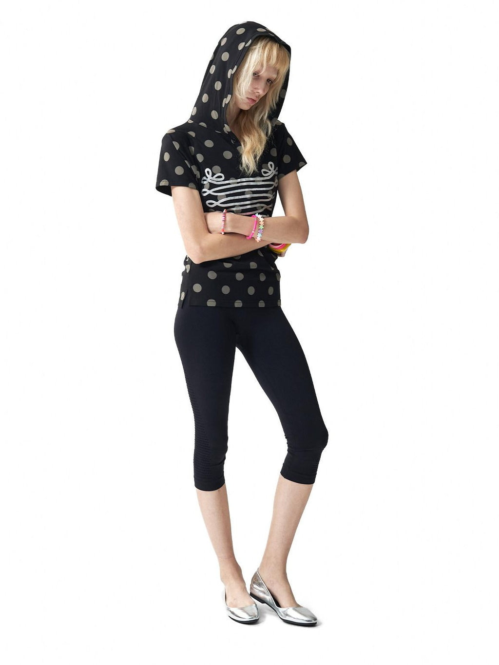 NumbAsia Polka Dot Silver Foil Print Hooded Raglan Women's Modal Short Sleeve T-shirts