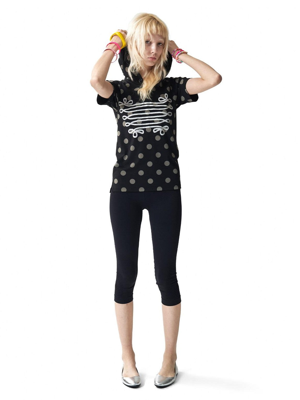 NumbAsia Polka Dot Silver Foil Print Hooded Raglan Women's Modal Short Sleeve T-shirts