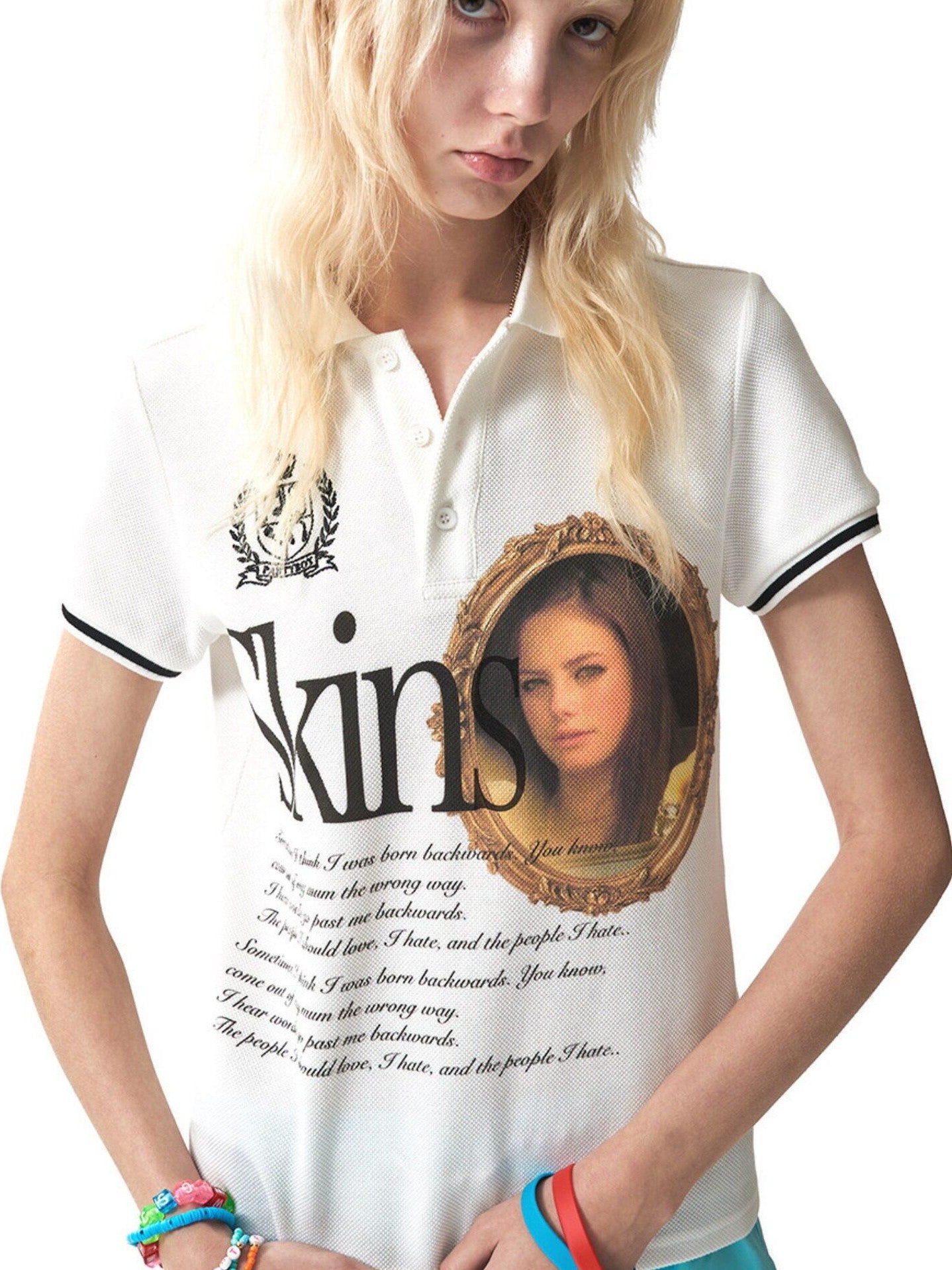 NumbAsia Portrait Print Slogan Embroidered Polo Slim Women's Short Sleeve T-shirts