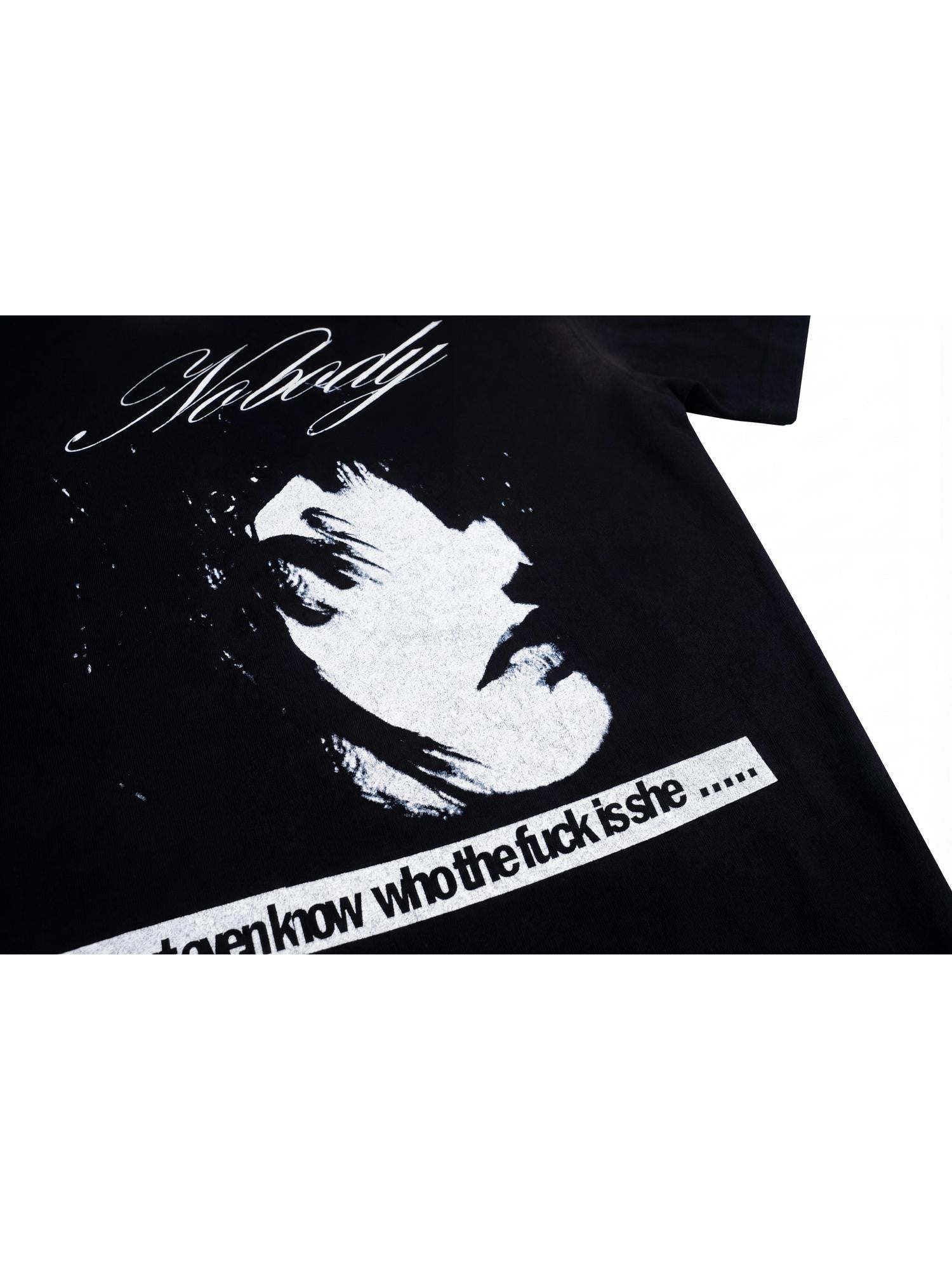 NumbAsia Portrait Slogan Washed Distressed Oversized Street Women's Short Sleeve T-shirts