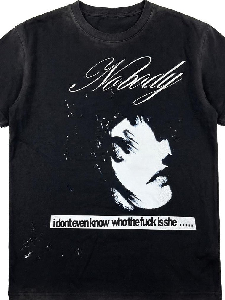 NumbAsia Portrait Slogan Washed Distressed Oversized Street Women's Short Sleeve T-shirts