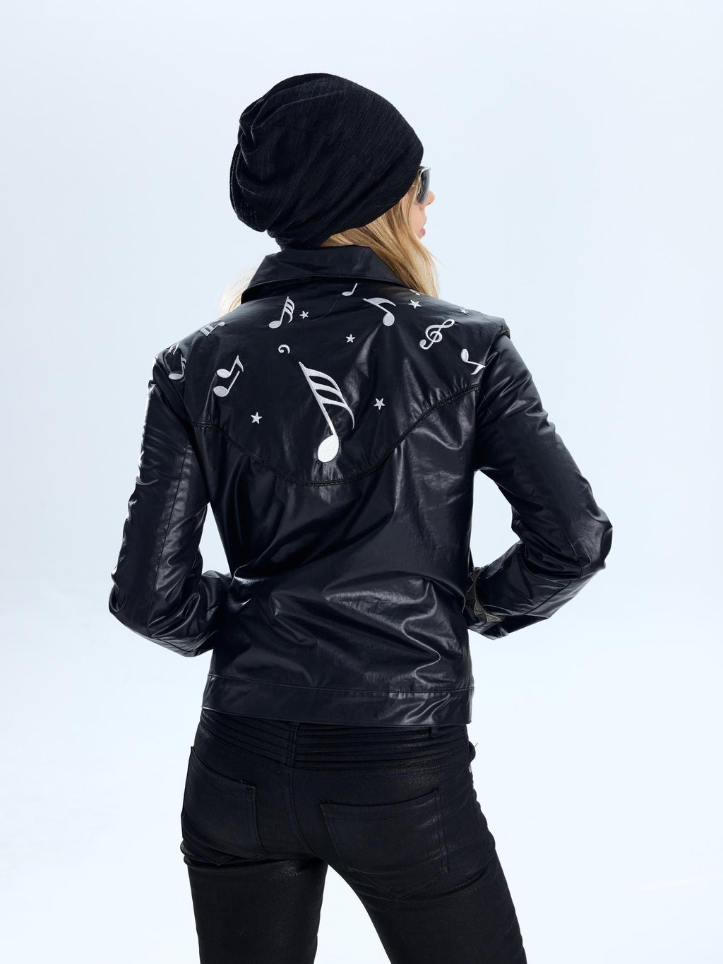 NumbAsia Punk Wing Note Embroidered Waxed Slim Fit Women's Leather Jackets