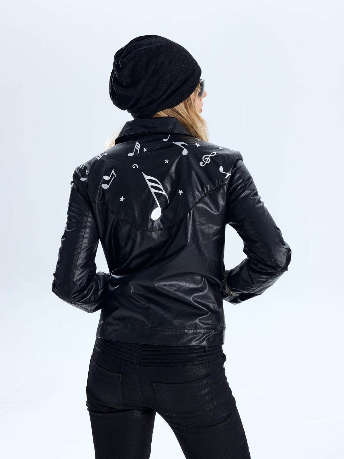 NumbAsia Punk Wing Note Embroidered Waxed Slim Fit Women's Leather Jackets