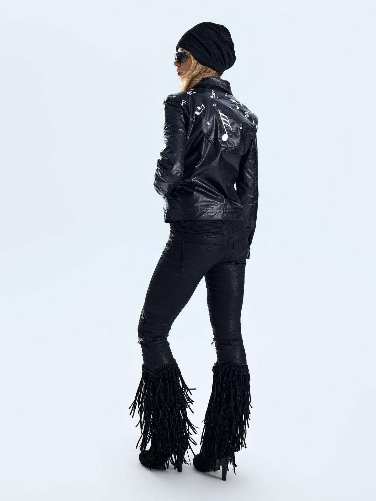 NumbAsia Punk Wing Note Embroidered Waxed Slim Fit Women's Leather Jackets
