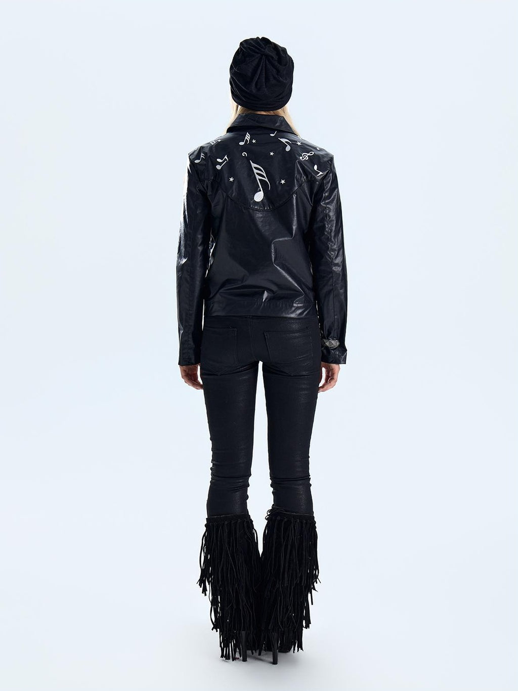 NumbAsia Punk Wing Note Embroidered Waxed Slim Fit Women's Leather Jackets