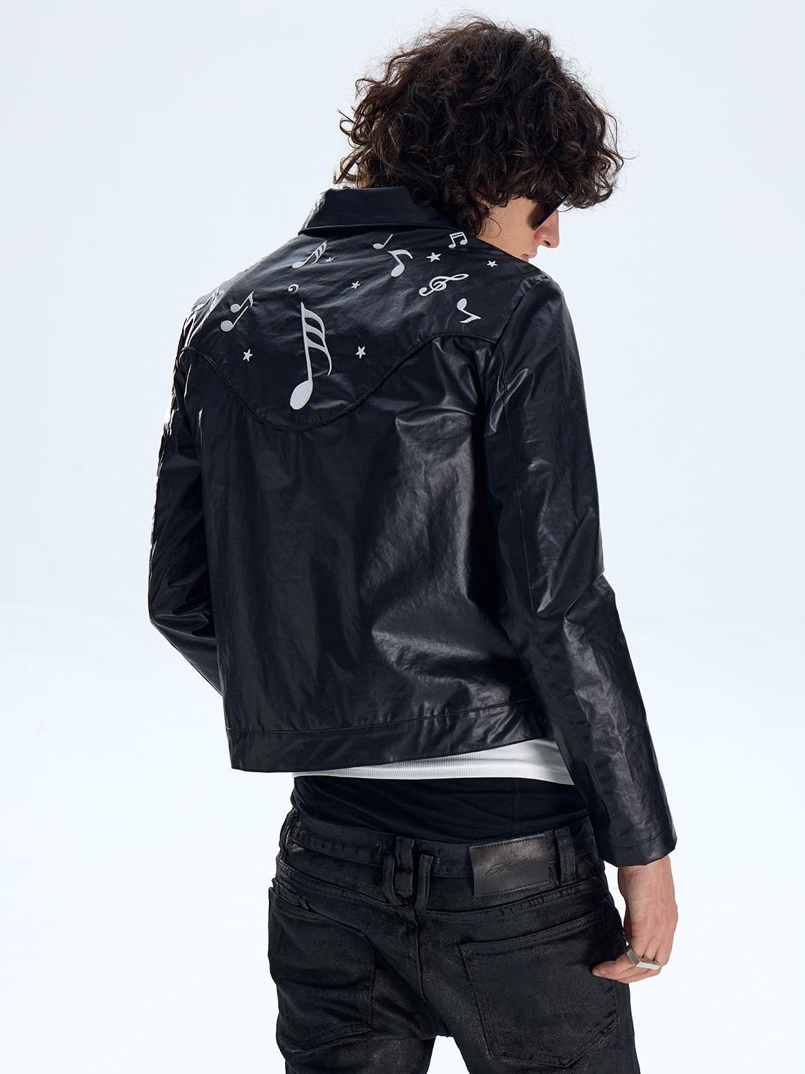 NumbAsia Punk Wing Note Embroidered Waxed Slim Fit Women's Leather Jackets