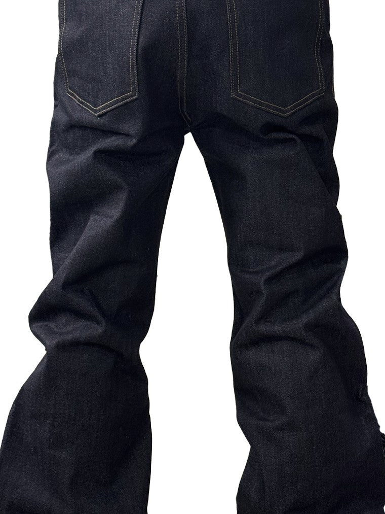 NumbAsia Raw Indigo Script Embroidery Women's Denim Straight-leg Jeans