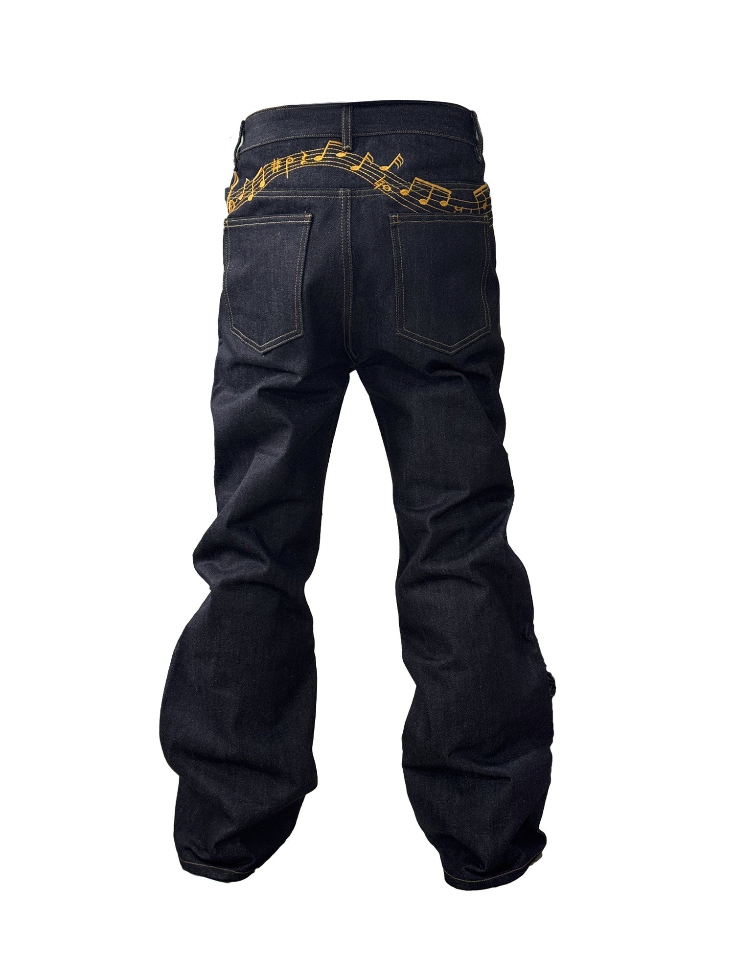 NumbAsia Raw Indigo Script Embroidery Women's Denim Straight-leg Jeans
