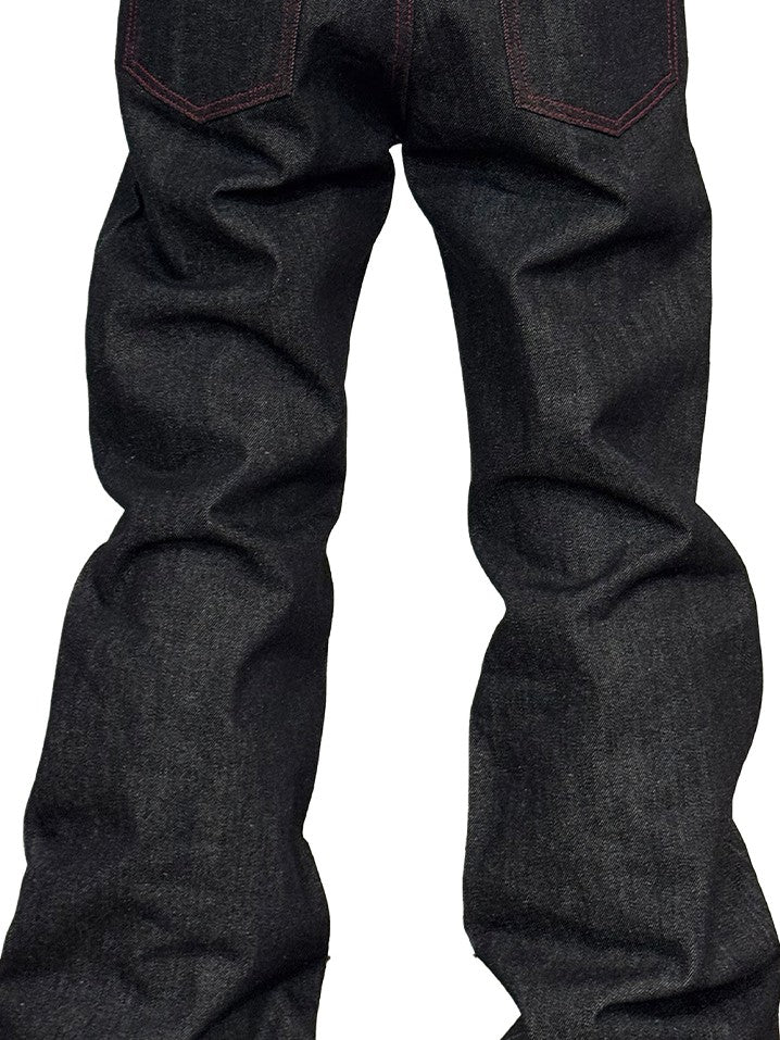NumbAsia Raw Indigo Script Embroidery Women's Denim Straight-leg Jeans