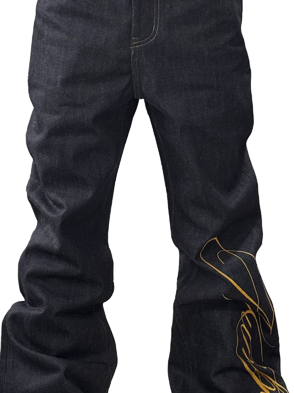 NumbAsia Raw Indigo Script Embroidery Women's Denim Straight-leg Jeans