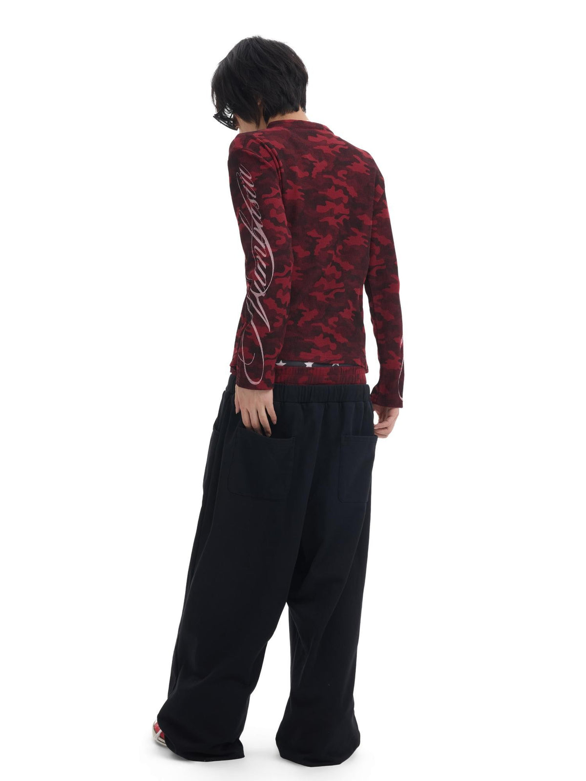 NumbAsia Red Camo Embroidered Distressed Baggy Women's Cotton Sweatpants