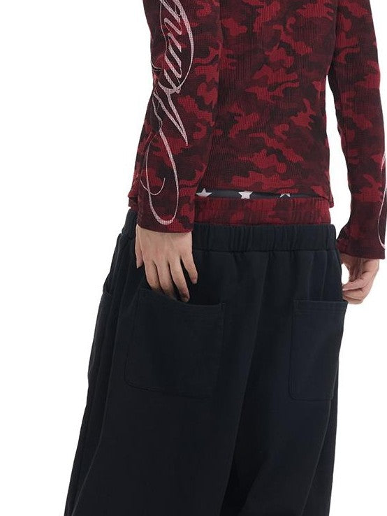 NumbAsia Red Camo Embroidered Distressed Baggy Women's Cotton Sweatpants