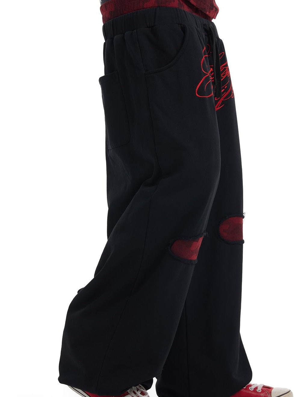 NumbAsia Red Camo Embroidered Distressed Baggy Women's Cotton Sweatpants