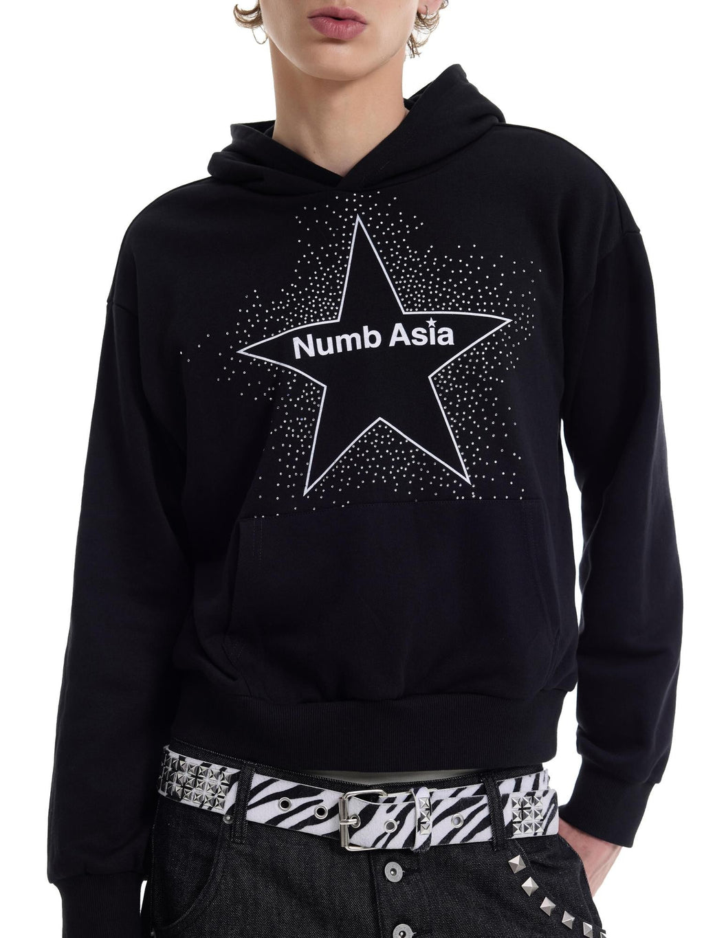 NumbAsia Rhinestone Star Embroidery Print Loose Streetwear Women's Cotton Pullover Hoodies